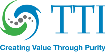 A blue and green swirling logo with gray dots next to the partial text TTI and the tagline Creating Value Through Purity in blue below.